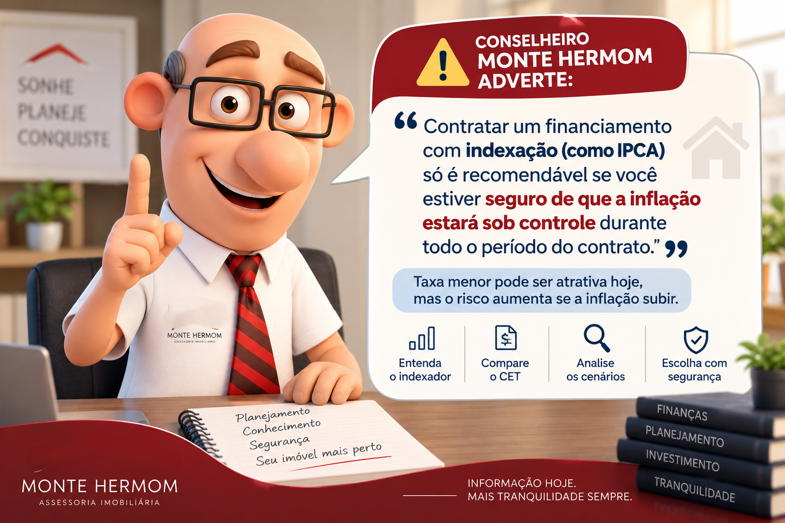 Conselheiro Monte Hermom alerta sobre o risco da inflação em financiamento indexado